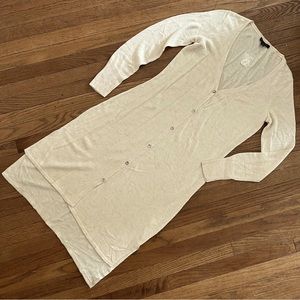 H by Halston Long Sleeve Cream Button Front Long Cardigan/Duster Size XXS